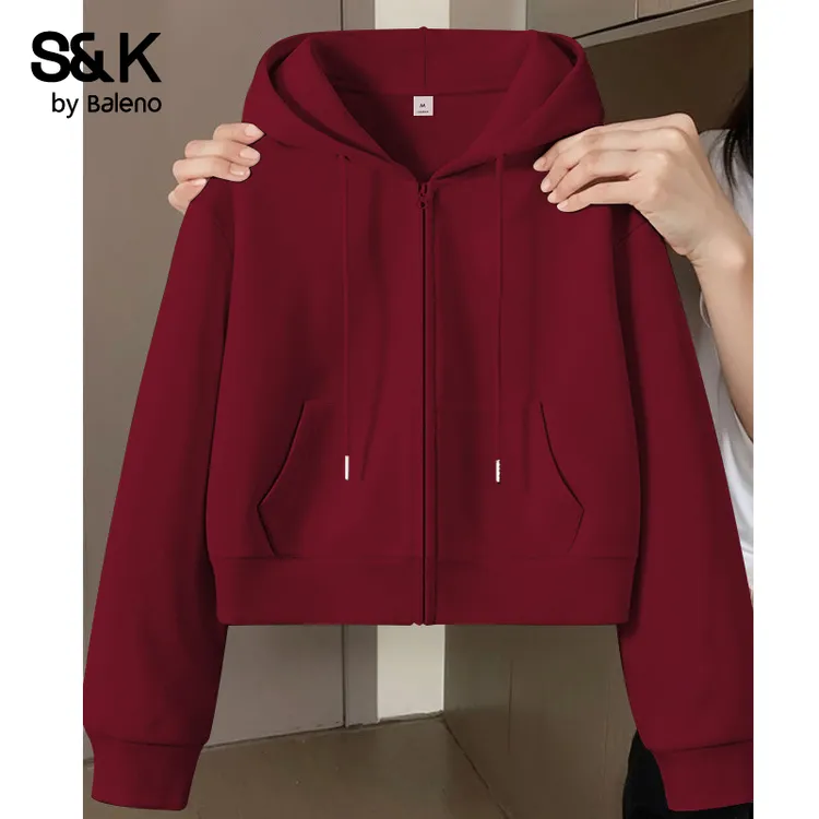 班尼路S&K系列酒红色卫衣春秋款2025新款马年本命年连帽开衫外套