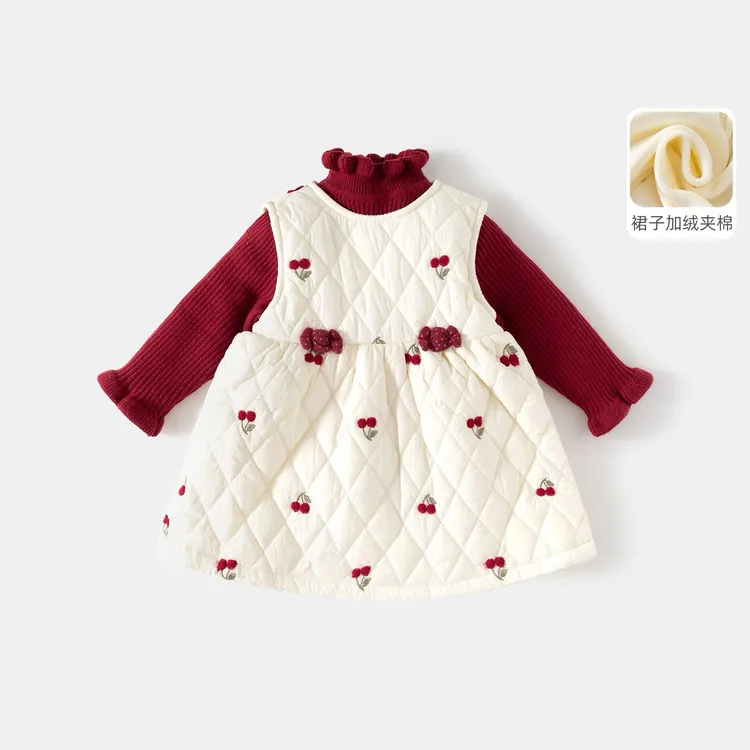 女童公主背心裙冬季加绒夹棉婴儿保暖连衣裙宝宝过年洋气冬装裙子