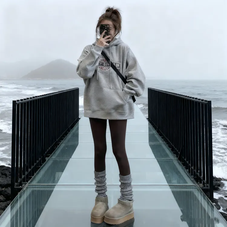 早秋灰色连帽卫衣女中长款秋冬季韩版爆款宽松显瘦加绒小个子上衣
