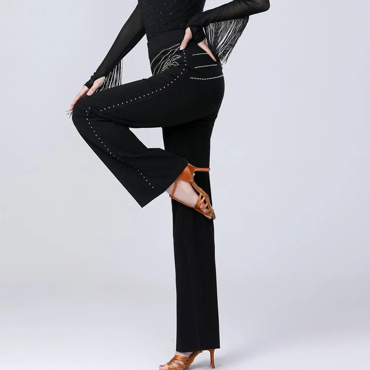 镶钻三步踩舞蹈裤交谊舞伦巴吉特巴演出服秋广场舞裤女长裤摩登舞
