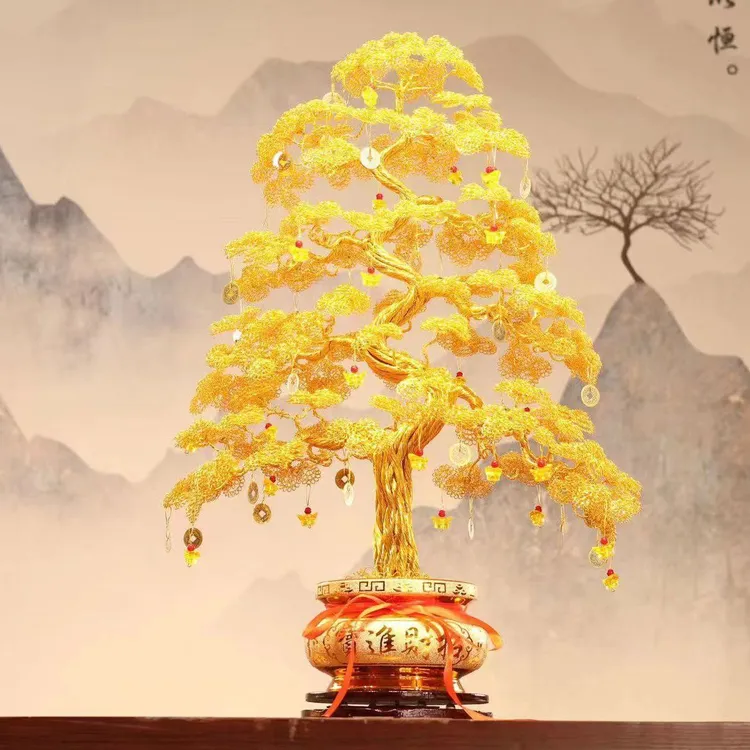 铝线手工编织工艺品摇钱树发财树招财玄关摆件DIY铁丝礼品模型树