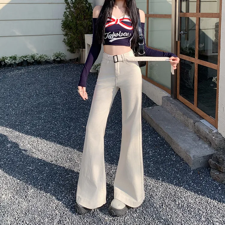 新款喇叭牛仔裤女2025春季高腰宽松大码设计感阔腿微喇拖地裤子