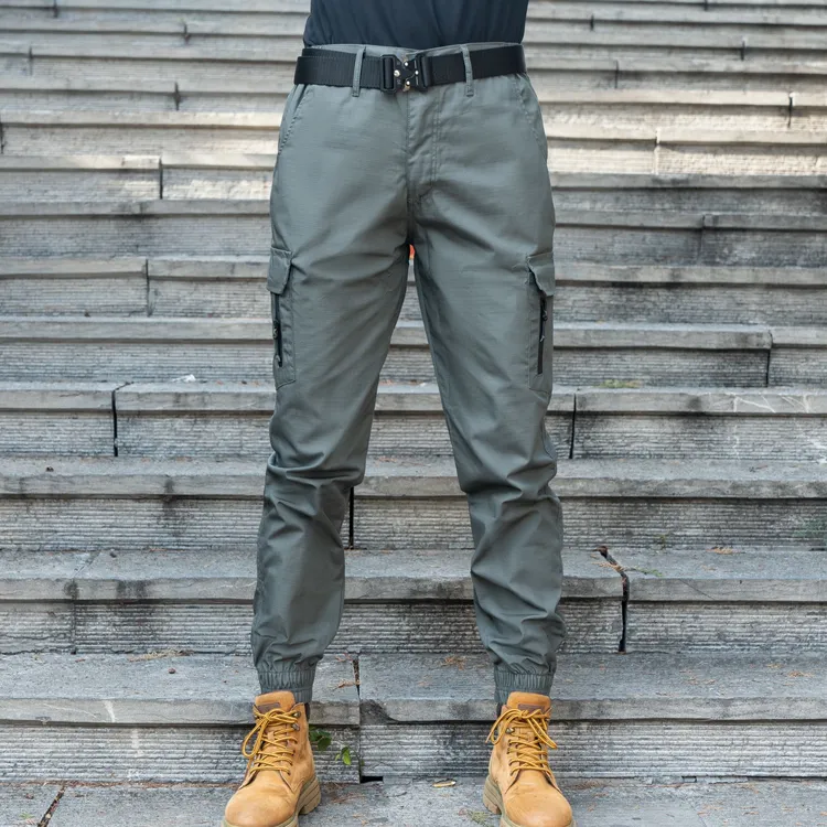 昂垦春秋战术裤男修身束脚裤耐磨抗刮机能九分裤户外工装休闲裤子