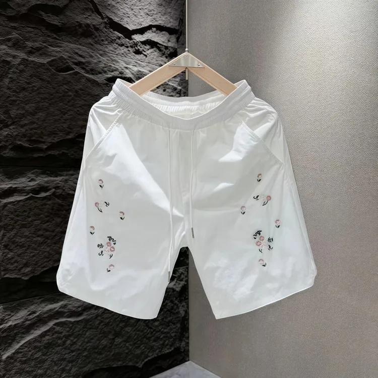 夏季新款短裤男潮牌时尚清新淡雅碎花休闲百搭简约纯色五分裤潮流