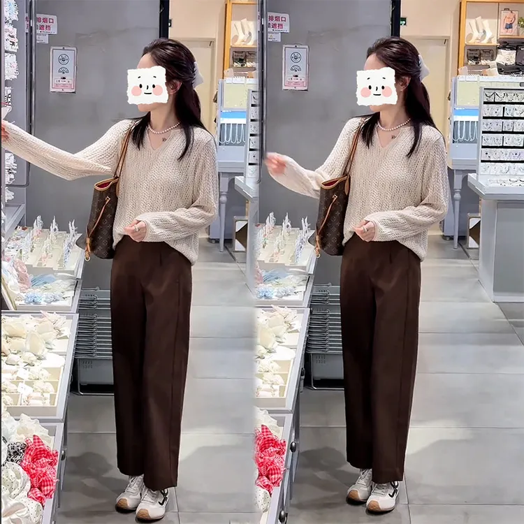 秋季新款设计感一整套气质简约风长袖毛衣女搭配休闲阔腿裤两件套