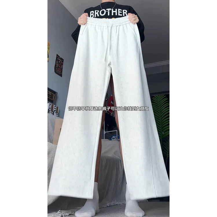 白花灰美式弯刀卫裤男款慵懒松弛感微喇裤子松紧腰垂感休闲运动裤