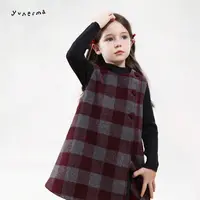 允儿妈女童冬季新款绵羊毛混纺格子背心裙儿童时尚公主裙连衣裙潮
