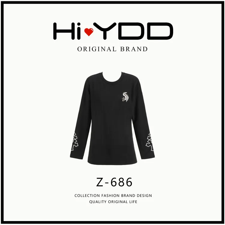 YDD•「Z-686」秋款休闲百搭梵文字母十字架长袖套头宽松上衣AZ-9201
