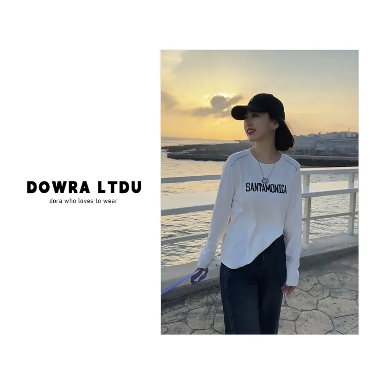 朵拉【情有独钟】2025年秋季新款圆领SA刺绣百搭长袖T恤女 016-5099