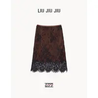 LIUJIUJIU 韩版复古千金风蕾丝刺绣拼接小众设计提花半裙BQ4777L