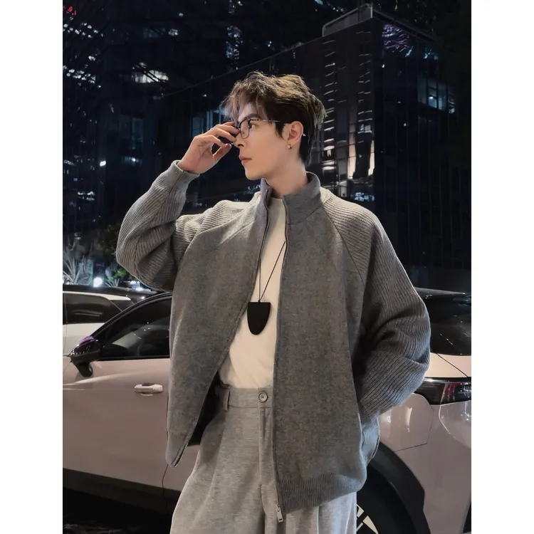 辰皇后针织开衫羽绒服毛衣男冬季新款潮流纯色百搭休闲宽松男外套