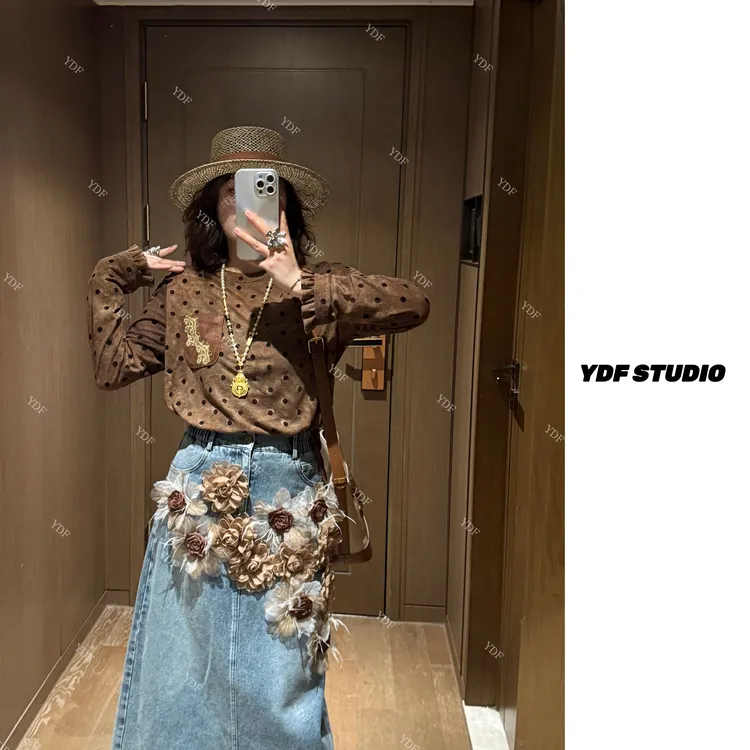 YDFSTUDIO小众【波点日记】欧货早秋重工波点刺绣设计百搭时尚上衣