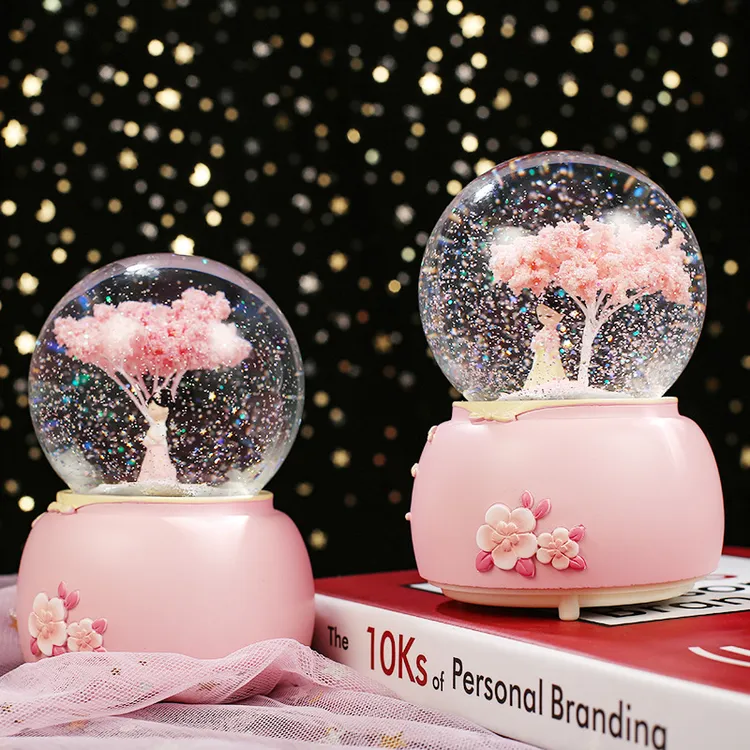 古风汉服女孩水晶球浪漫发光雪花创意音乐盒摆件送女生情人节礼物