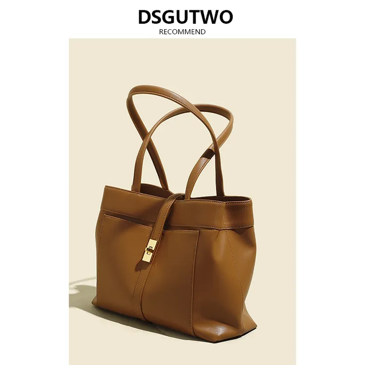 DSGUTWO 新款小众设计牛皮通勤包大容量腋下包百搭托特包时尚潮