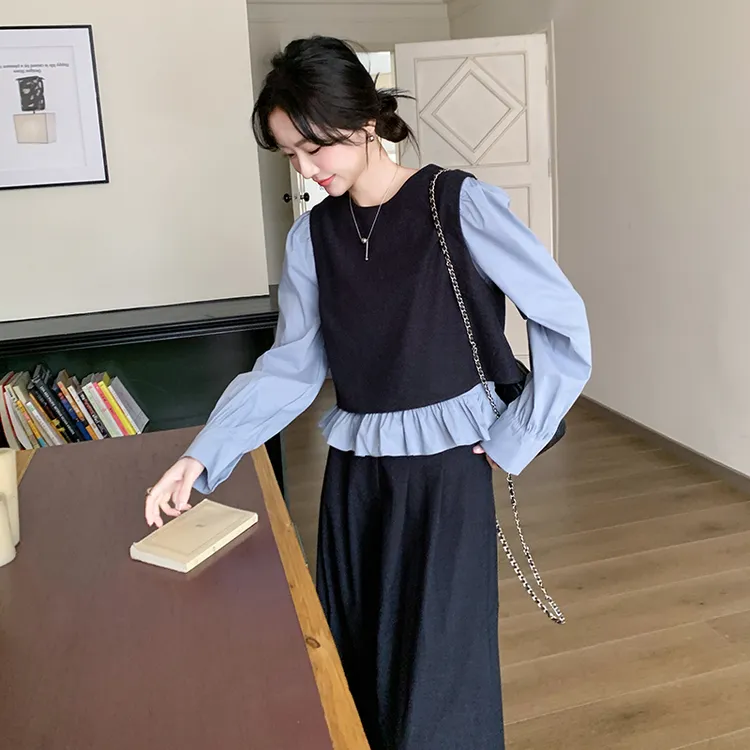 时尚套装出货中，仿牛仔假两件上衣+裤子两件套套装2C203-