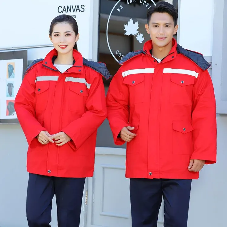 秋冬季加厚防寒棉服棉衣保暖棉袄帆布中长款工程工作服防烫耐磨