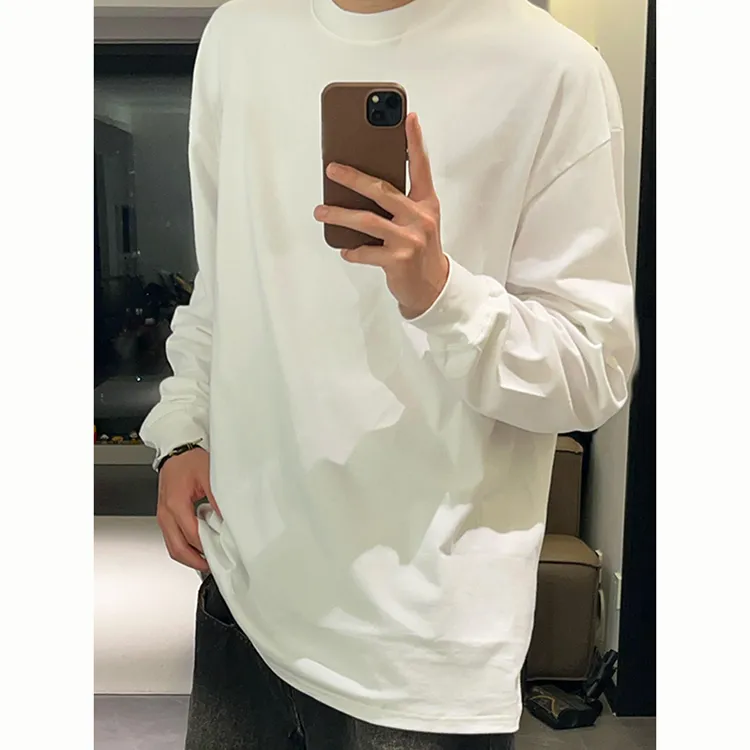 美式320G重磅纯棉长袖t恤男春秋厚实纯白色卫衣内搭美式打底衫ins