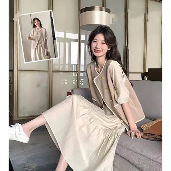 门店37&9！解锁精致穿搭！演绎知性~撞色小香马甲连衣裙套装Q00010