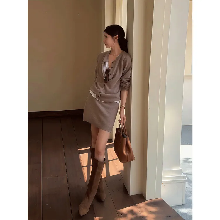 韩国气质女人味针织衫套装秋季新款包臀半身裙两件套潮