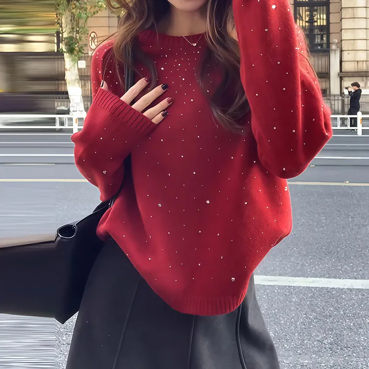 圆领秋冬时髦纯色针织衫2025新款简约个性套头女装慵懒风宽松上衣