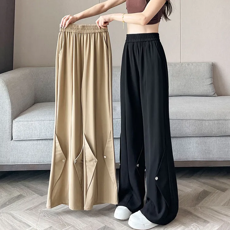 冰丝雪纺西装微喇裤女夏季薄款新款爆款高腰垂感阔腿裤窄版喇叭裤