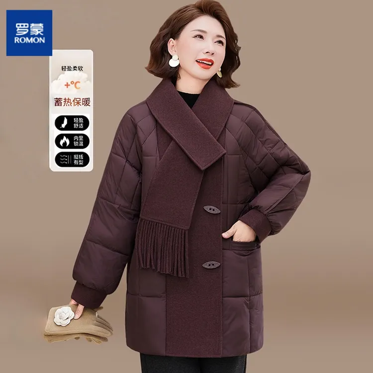 罗蒙妈妈冬装羽绒棉服新款贵夫人品牌女装棉衣外套中老年秋冬棉袄