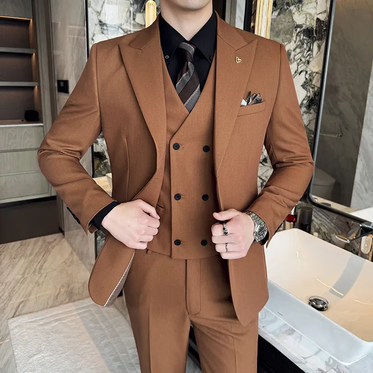男士休闲修身西装套装职业韩版上班司仪结婚潮流纯色商务西服外套