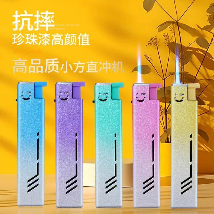 金属壳蓝焰直冲防风打火机个性时尚方块充气打火机小巧商品图