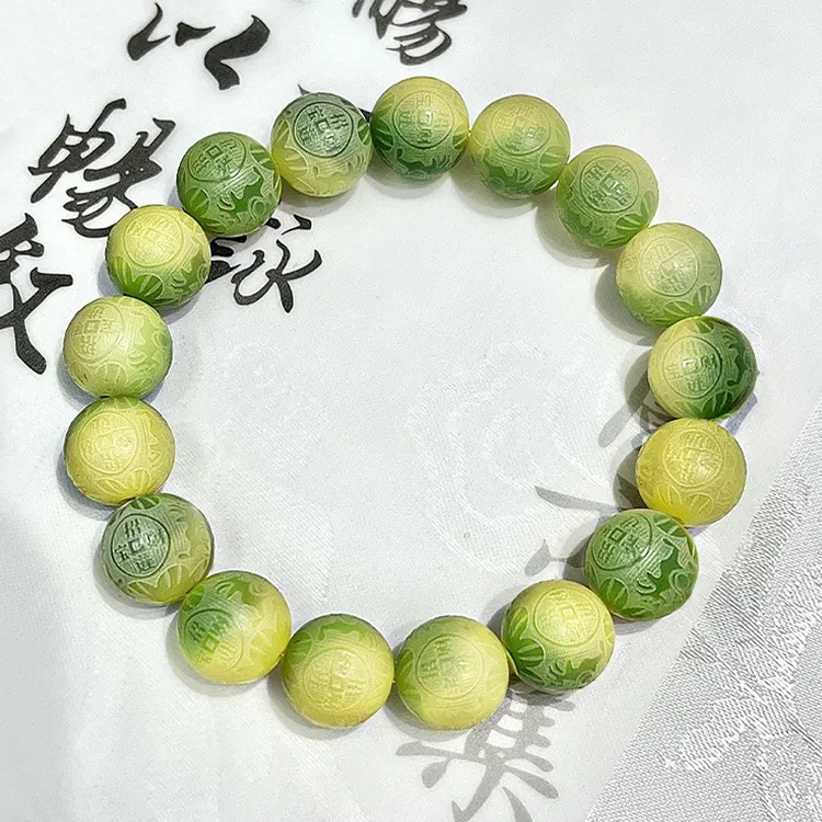 非金属木质手链 菩提手串单圈寺庙同款招财进宝串珠饰品绿色