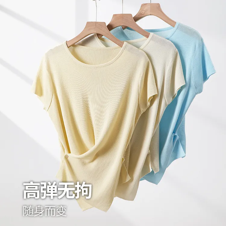 天 丝无袖针织衫短袖T恤夏季2025新款设计感不规则上衣薄款内搭