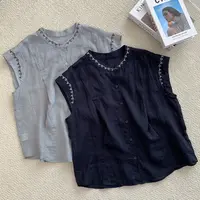 【萱萱服饰】DX1045夏季新款宽松麻料夏季薄款气质简约休闲套头短袖