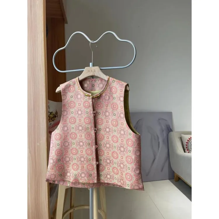 l169樱美嘉100桑蚕丝路路推荐显瘦气质贵气高定宋锦女装马夹