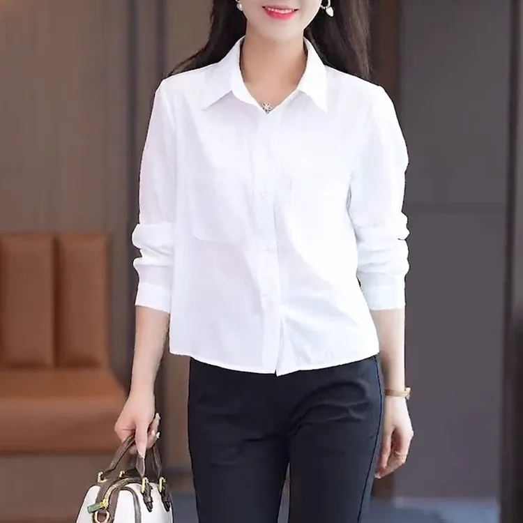 La babite 2025新款春秋长袖衬衫女白色气质减龄休闲上衣百搭衬衣