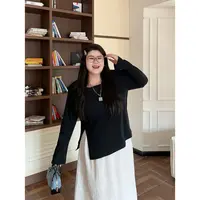 花契“阿姆斯特”大码女装秋季百搭200斤胖mm时尚设计感T恤15760-X