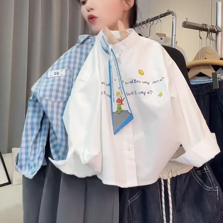 儿童2025春秋新款长袖衬衫白色百搭男童休闲女童衬衫洋气时髦上衣