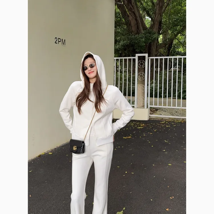 祝喜喜【腿精休闲套装】LULU家运动显瘦高腰阔腿直筒连帽卫衣套装