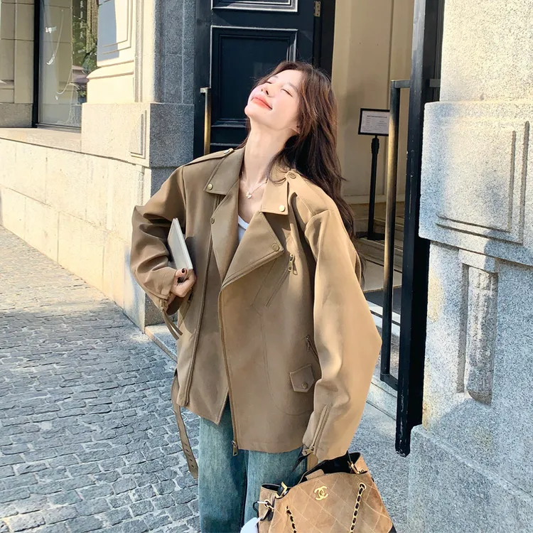 复古英伦风麂皮绒外套女2025秋冬新款高级感气质韩系ins短款大衣