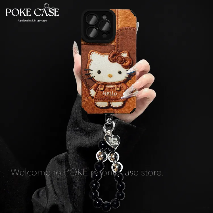 轻奢瞳眼小羊皮牛仔KT适用于苹果17华为vivo小米oppo手链手机壳