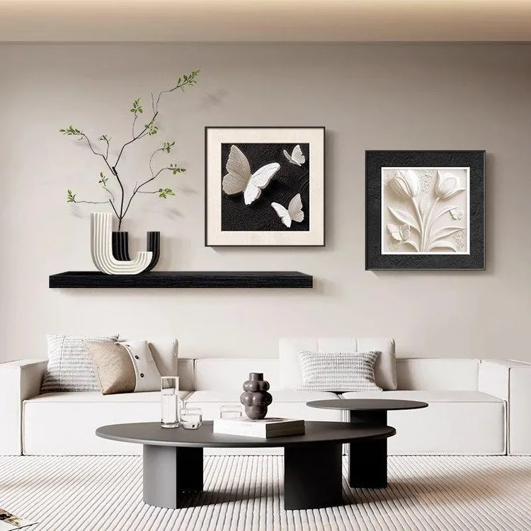 黑白抽象沙发背景墙面挂画轻奢高级感蝴蝶客厅装饰画餐厅玄关壁画