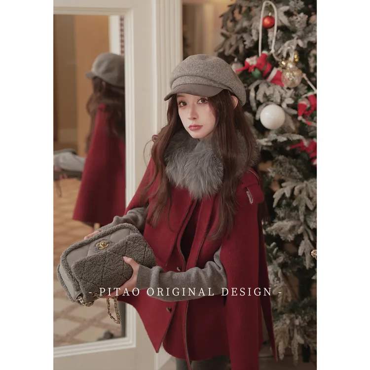 杜屁屁桃PITAO 原创【普林斯顿】千金风冬100绵羊毛斗篷外套套装