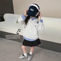 LUSON男女童美式复古小狗刺绣格子POLO领卫衣假两件NL510037