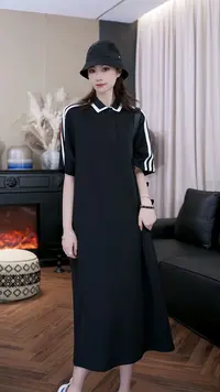 设计师原创夏季简约慵懒舒适双层领宽松显瘦短袖连衣裙Z252053-1