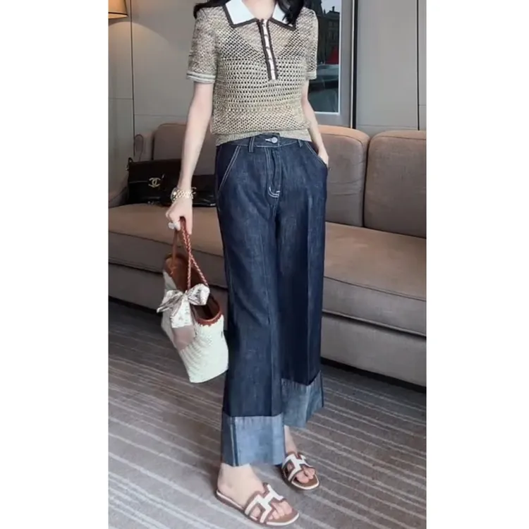 2025春夏大码女装新款时尚百搭显瘦九分直筒韩系休闲牛仔裤