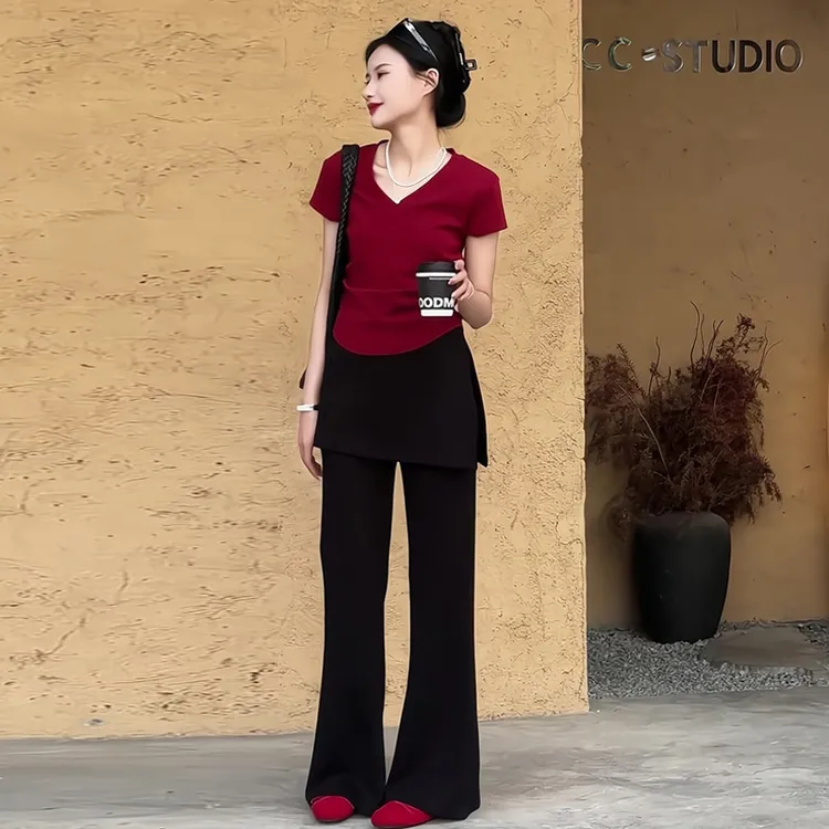 8039 CC丨DESIGN梨型身材天菜假两件微喇裤+上衣