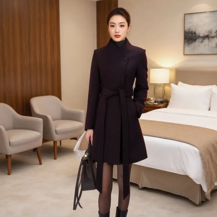 加棉秋冬短款女正肩袖毛呢外套收腰气质呢羊毛大衣修身时尚显瘦