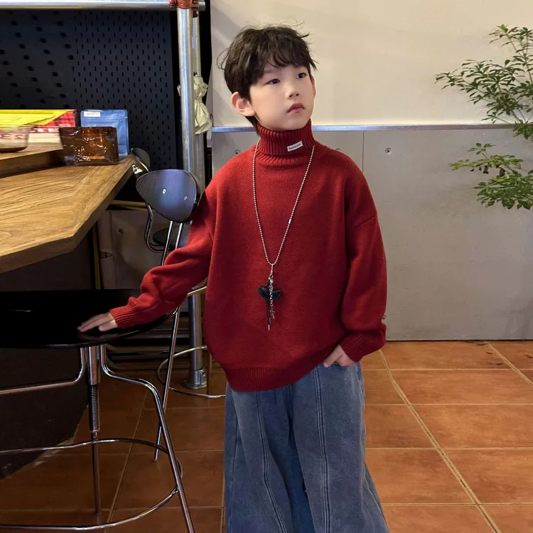 PPM.女童高领毛衣2025冬季新款儿童针织衫男童保暖毛衫内搭加厚