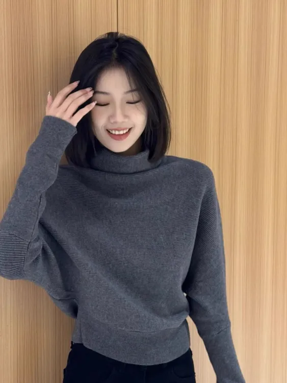 法式半高领纯色套头堆堆领毛衣2025秋冬新款高级设计感针织衫上衣