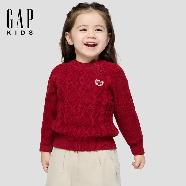 Gap男女童2025秋季新刺绣logo宝宝针织衫保暖长袖圆领毛衫805937