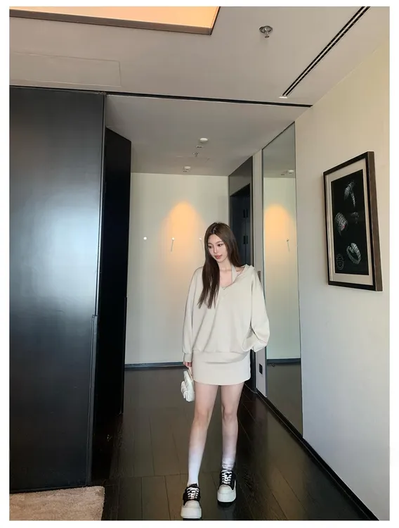 秋季新款胖瘦MM休闲INS时尚慵懒风长袖千金清冷感贵系衣服