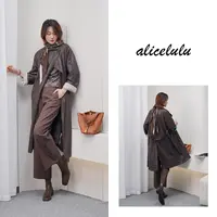[alicelulu]立领风衣皮衣外套高端绑带气场长款时髦S2144875T